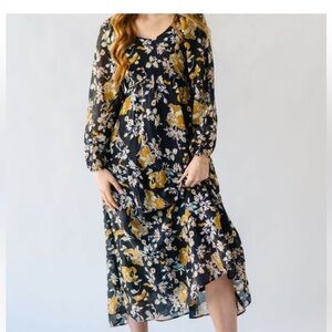 Polagram The Delancy Tiered Floral Maxi Dress in Black Floral, 1XL